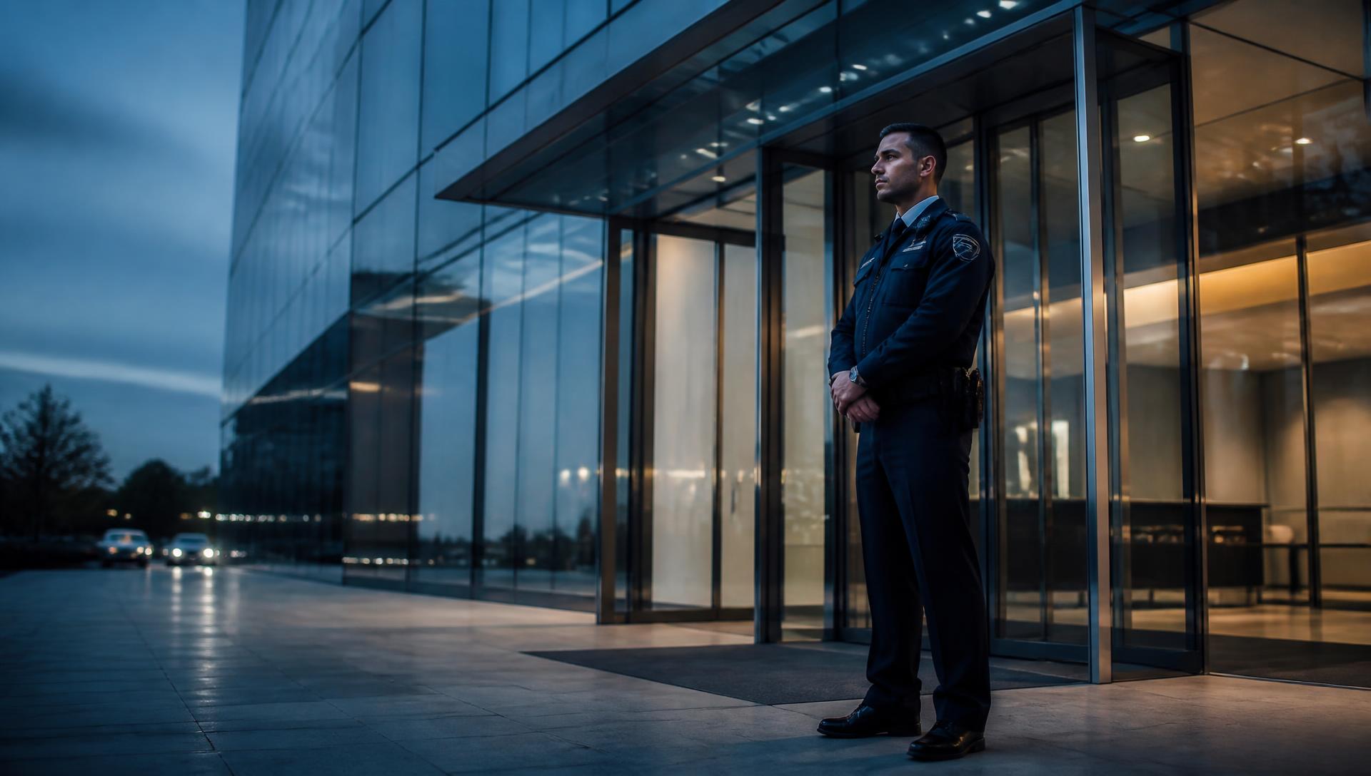Professional security guard services in Maharashtra on duty at a corporate building entrance